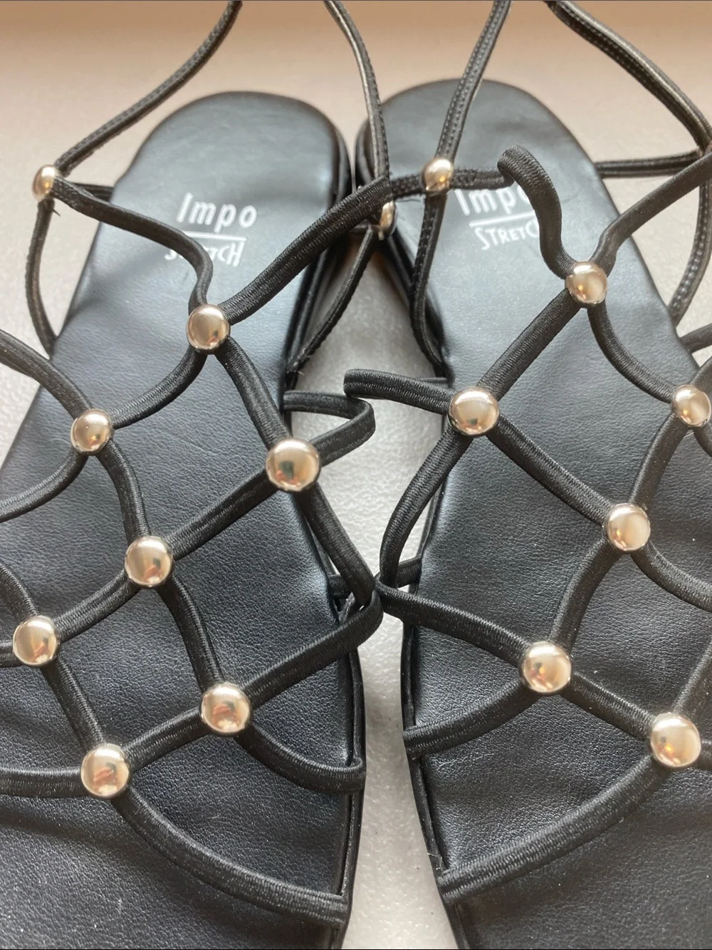 Impo Stretch Black Strappy Sandals with Silver Studs Size 9 Women’s